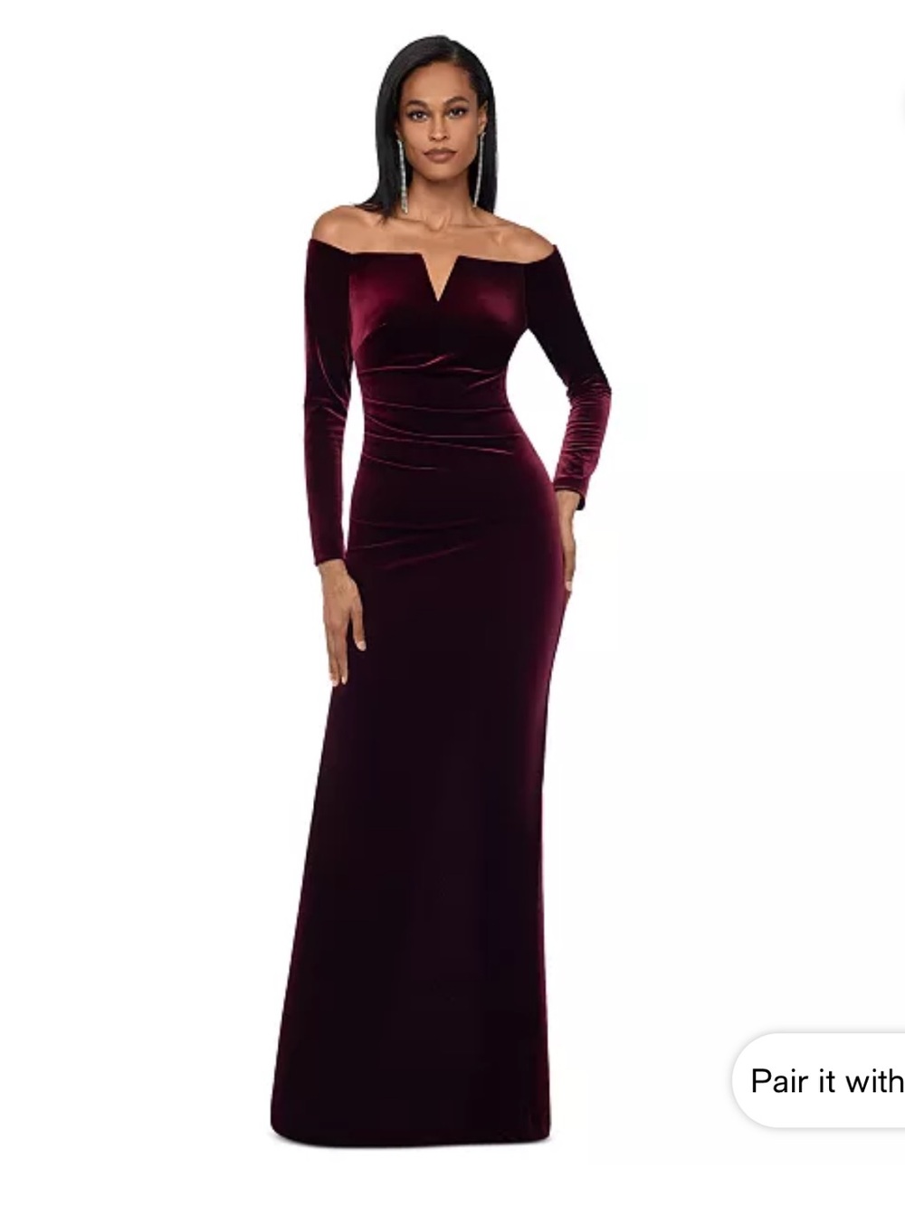 XSCAPE VELVET Off-the-Shoulder Gown